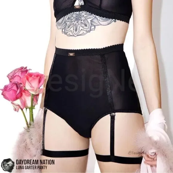 DAYDREAM NATION LUNA GARTER PANTY / DOLLS KILL BETTY UNDERWEAR BLACK PINUP SMALL